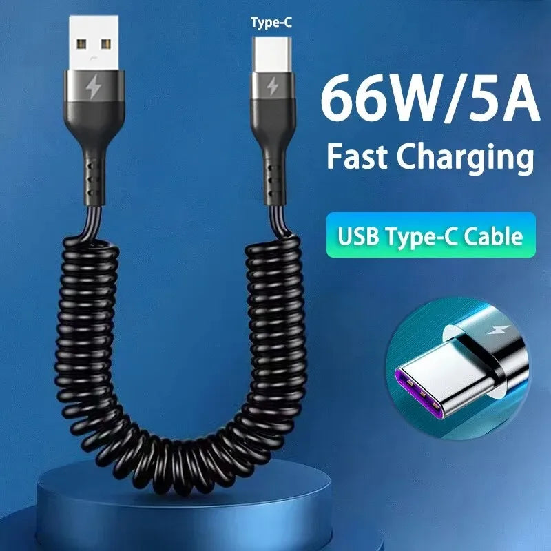 Retractable Fast Charging Spring Cable — USB-C & Lightning