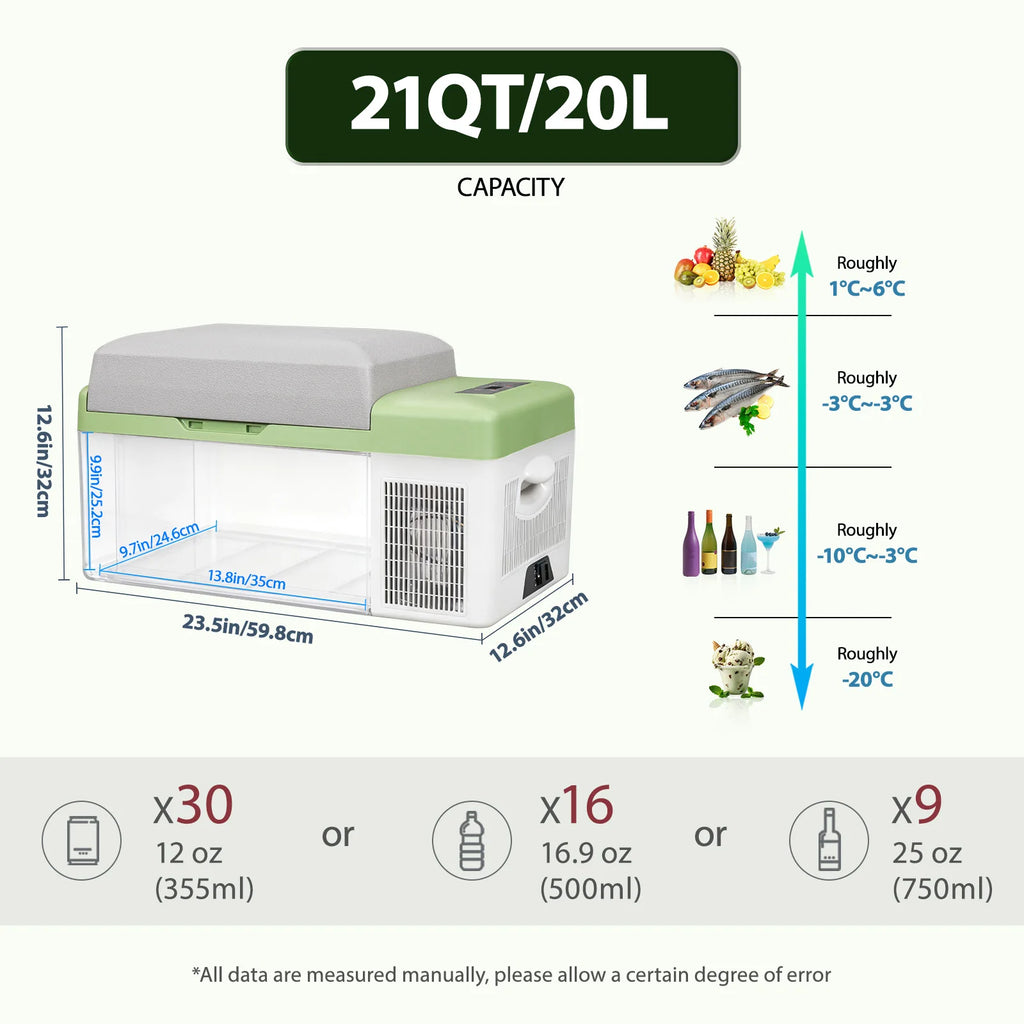 Alpicool Y16T Y20T Portable Fridge — 12 Volt Car Refrigerator 16 & 20 Quart Freezer for Fishing, Camping, RV, Truck & Boat (12/24V DC)