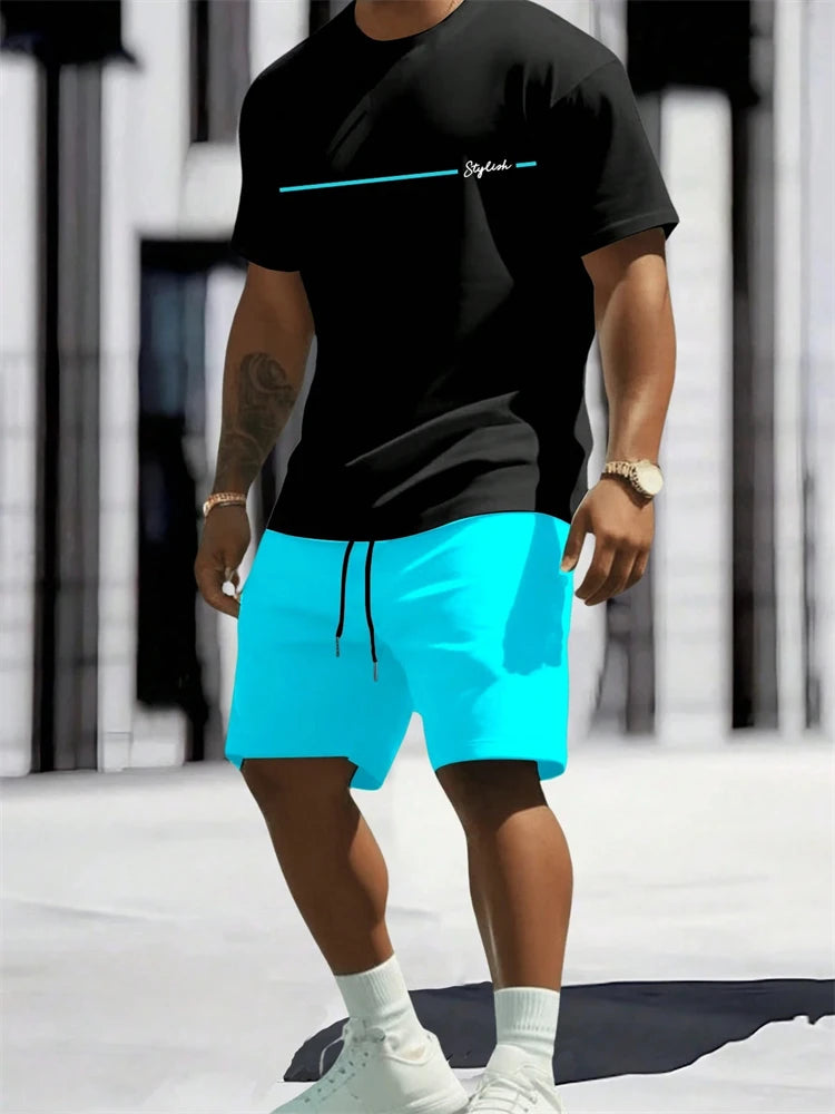 Men's Cross Print Short Sleeve T-Shirt & Shorts Set – Casual 2-Piece
