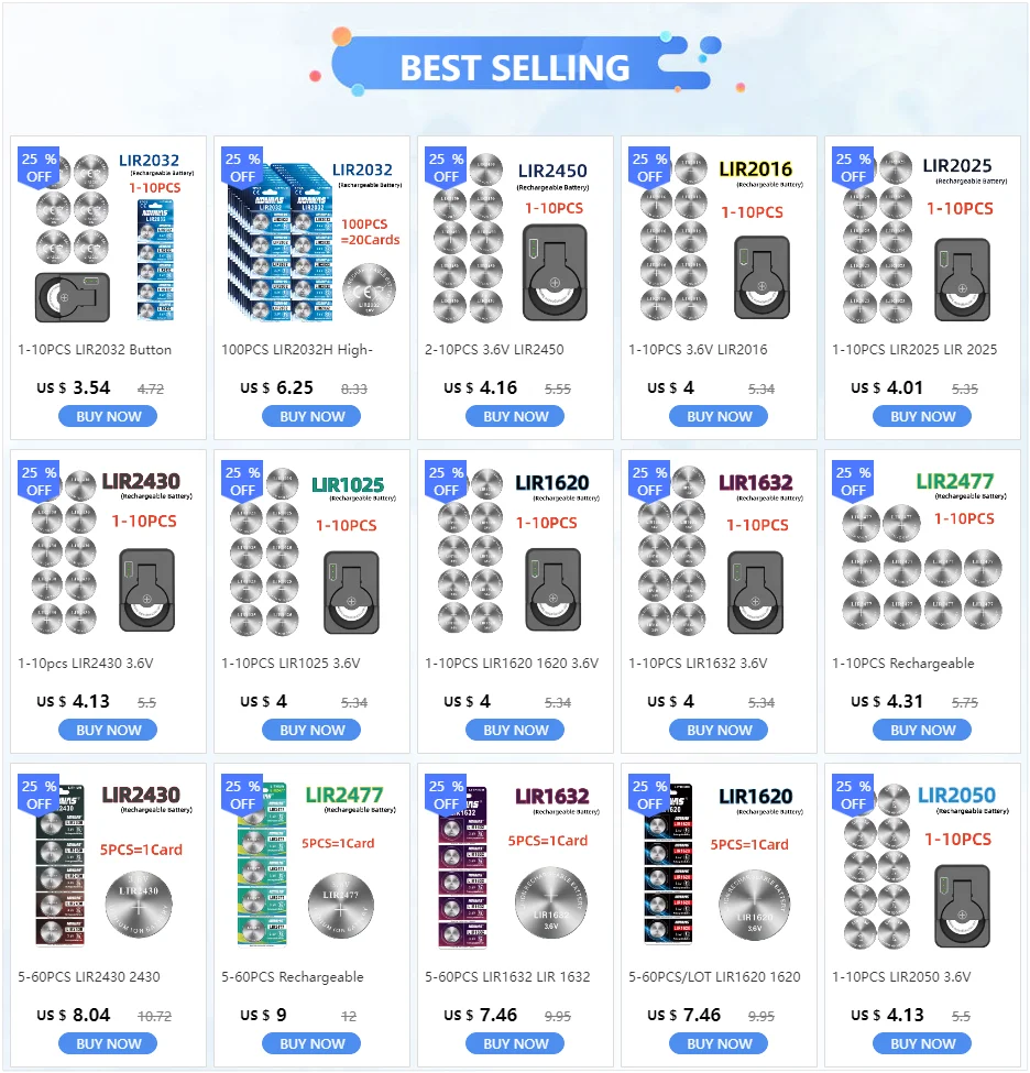 LIR2032 3.6V Rechargeable Button Battery – Lithium Coin Cell for Car Keys with Charger Option