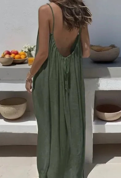 Women's Loose Spaghetti Strap Casual Homewear Dress – Solid Color Vacation Summer Dress 2026