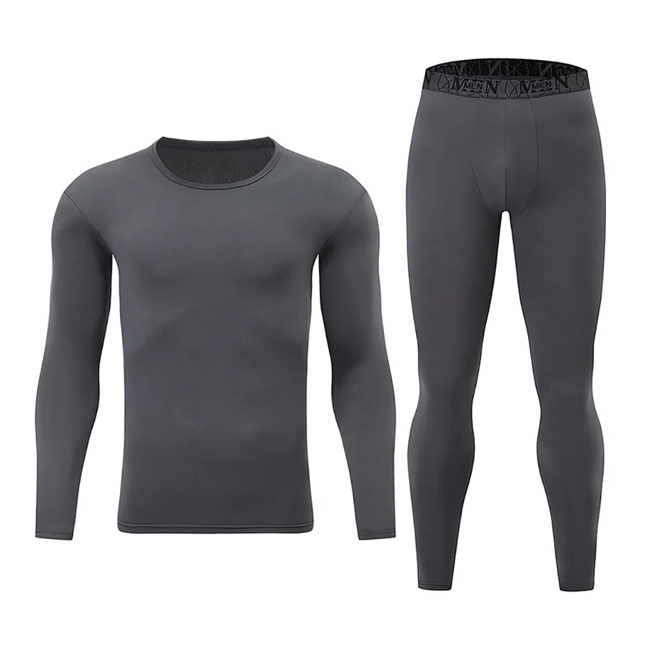 Men's Printed Thermal Underwear Set – 2-Piece Round Neck Sports Suit