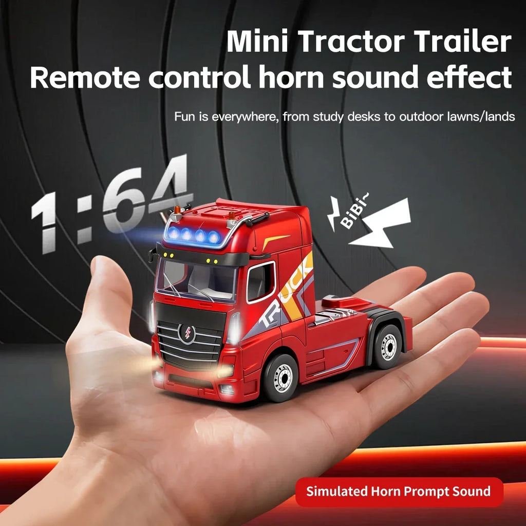 1:64 Mini Alloy RC Container Truck with Trailer – 4WD Drift Remote Control Tractor for Kids