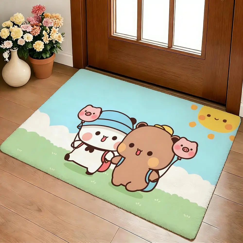 Bubu & Dudu Cute Flannel Floor Mat – Soft Non-Slip Rug for Living Room, Bedroom & Kitchen