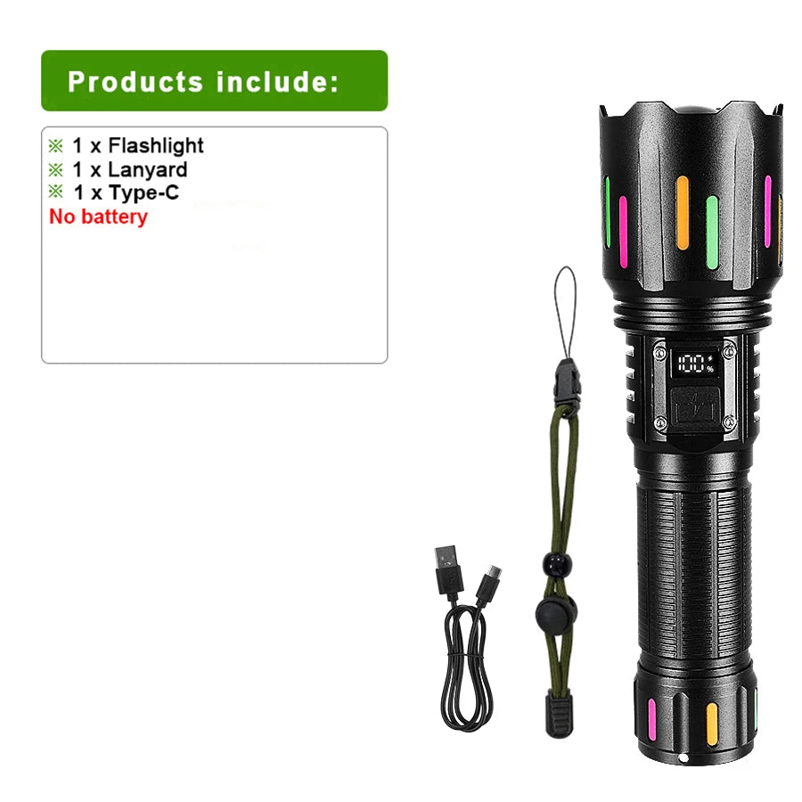 78000000LM Ultra Bright LED Flashlight – USB Rechargeable Long Range Tactical Torch
