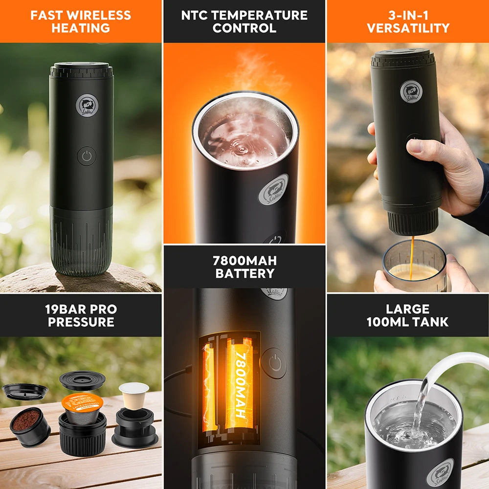 Espresso on the Go — 2-in-1 Portable Capsule & Powder Coffee Maker | USB-Powered, Nespresso & Dolce Gusto Compatible