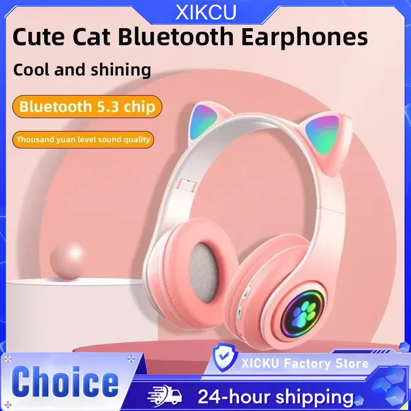 Cat Ears Bluetooth Headphones — Stereo Gaming Headset with Mic