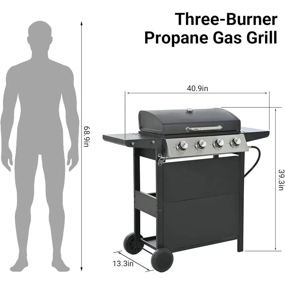 Portable 34,000 BTU 4-Burner Stainless Steel Gas Grill | Heat-Resistant Handle, Removable Grease Tray, Outdoor Patio, Backyard & Camping
