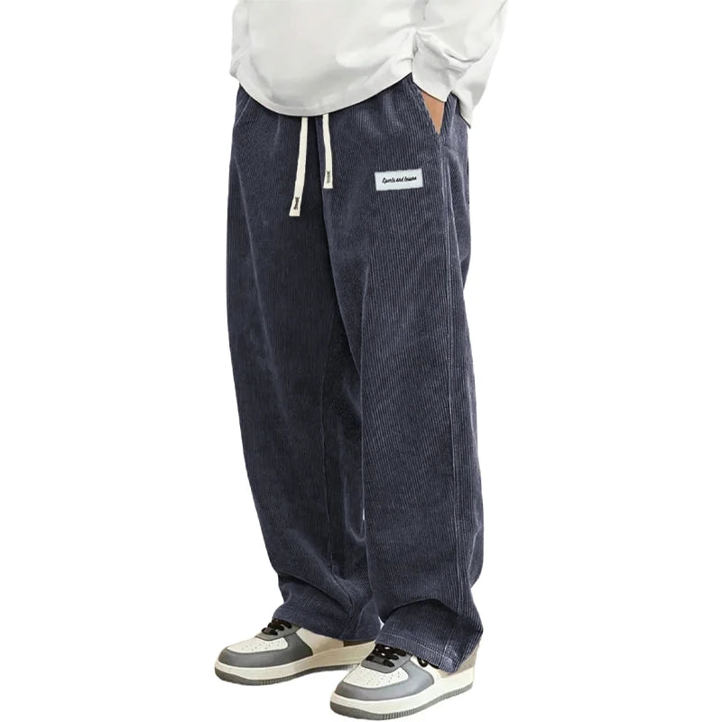 Men's Corduroy Elastic Waist Casual Pants — Relaxed Fit Textured Trousers