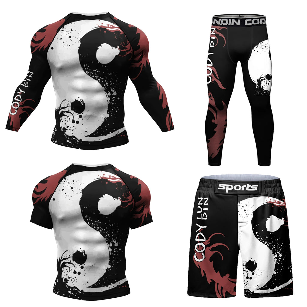 MMA BJJ Rash Guard 3D Print Compression T-Shirt & Pants – Durable Boxing Jogging Tracksuit