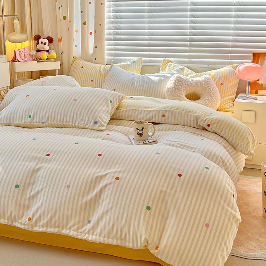 European-Style Washed Cotton Pillowcase | Soft & Breathable, Simple Printed Down Comforter Protection Cover