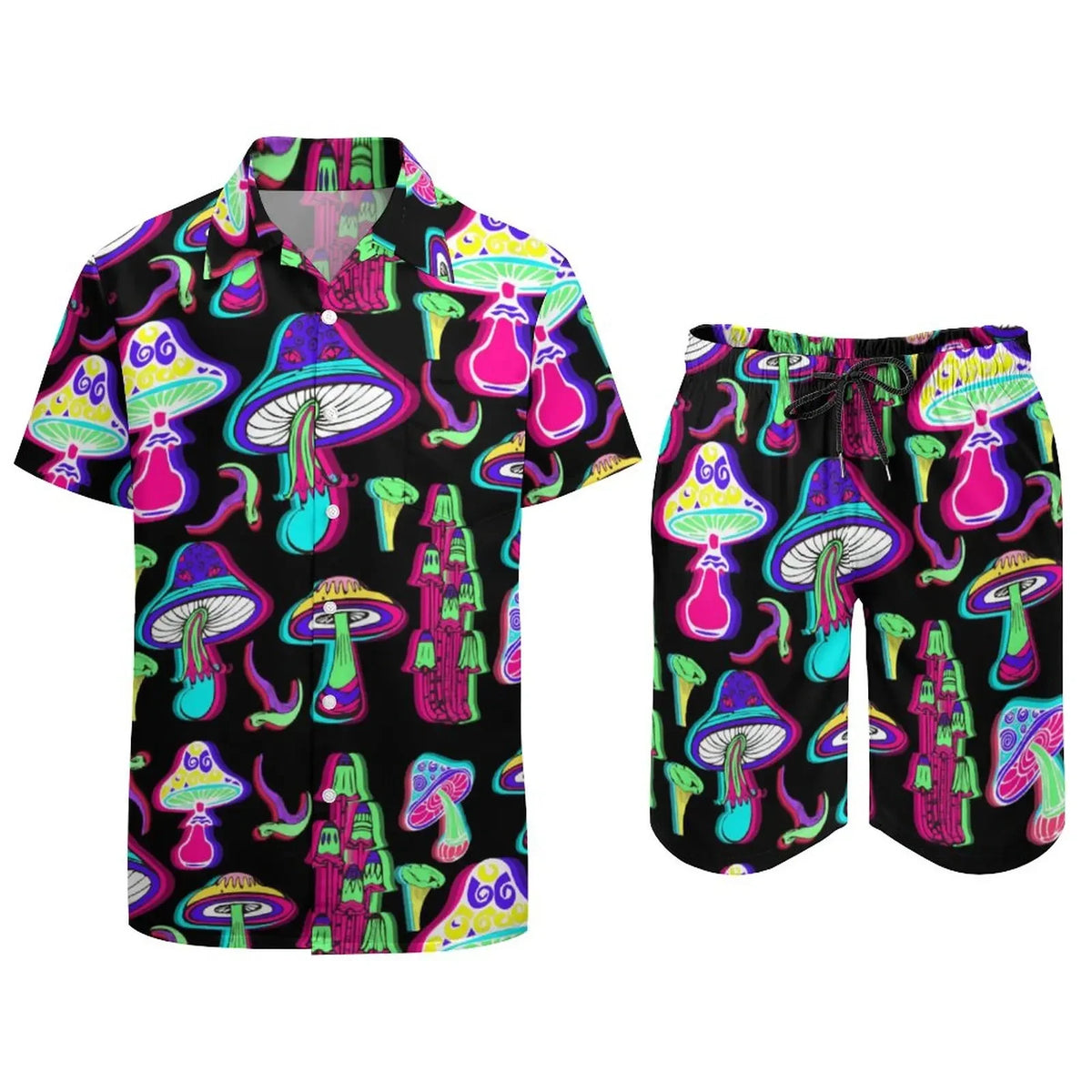 Men's Psychedelic Magic Mushroom 3D Print Shirt & Beach Shorts – Oversized Hawaiian Set