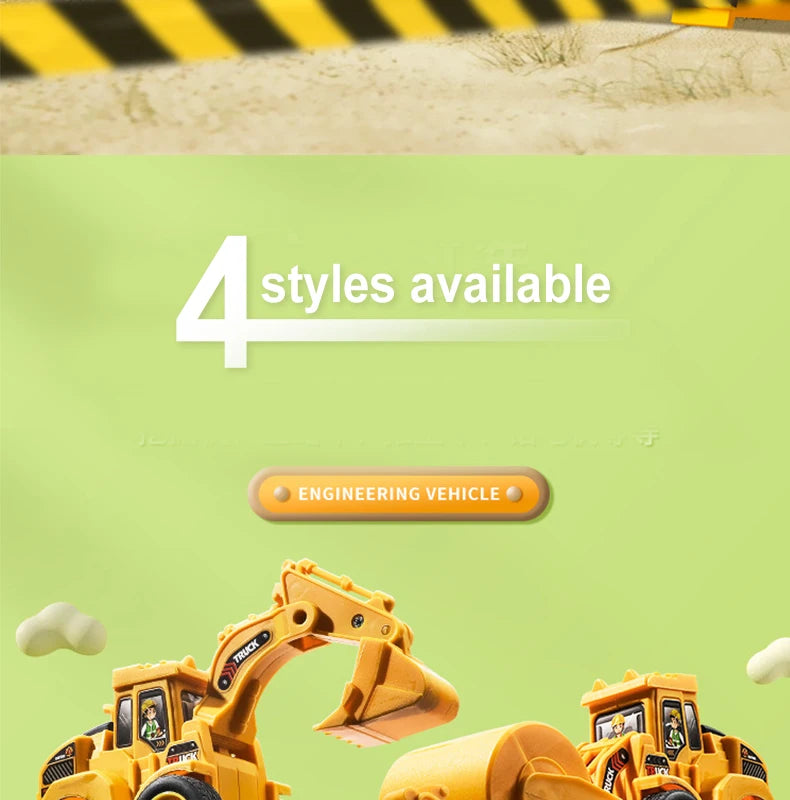 Press & Slide Construction Vehicle Toy – Excavator, Bulldozer & Road Roller for Kids