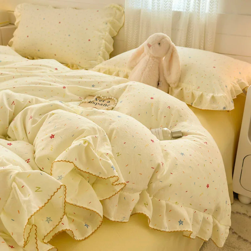Lace Ruffle Duvet Cover – Printed Floral Comforter Cover for Adults & Kids, Single to King