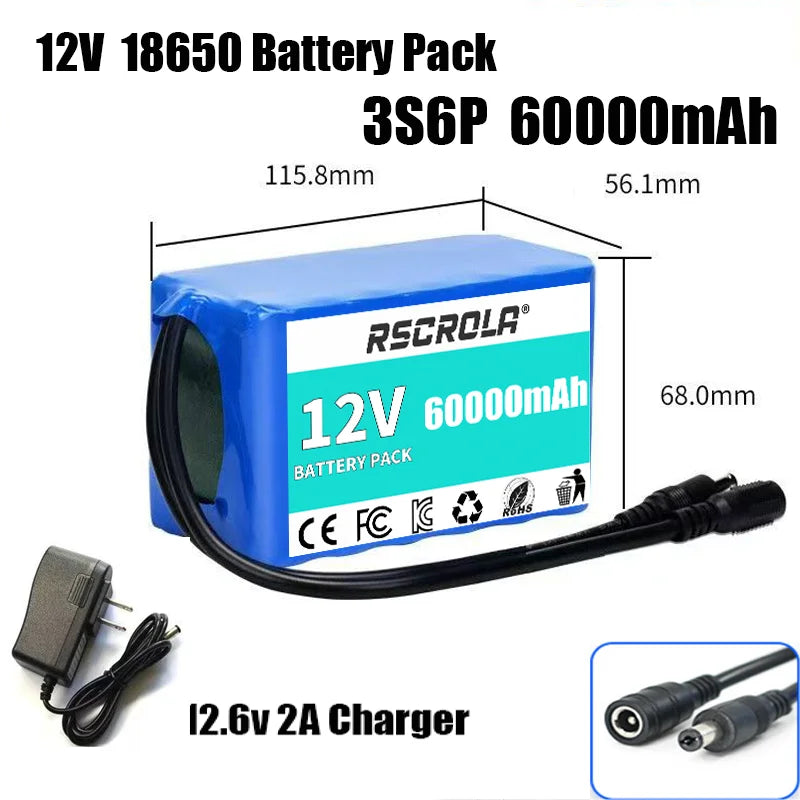 Rechargeable 12V 18650 Lithium Battery Pack with BMS – For Solar, LED Light, RC Model & Power Supply with Charger