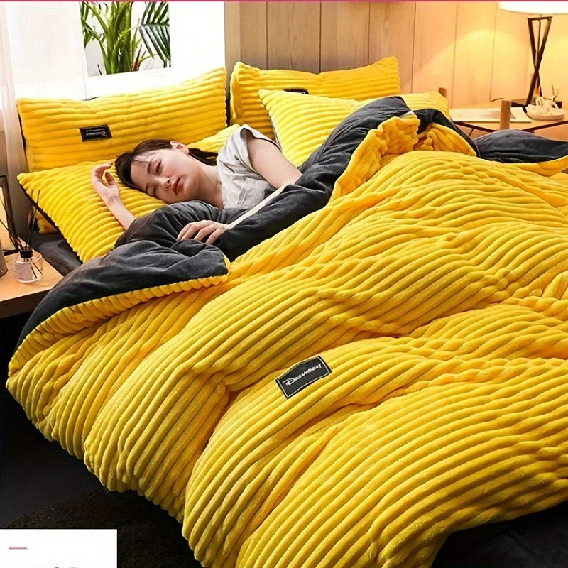 Puffy Plush Duvet Cover Set – Super Soft Thickened Bedding for Fall & Winter, Double Bed