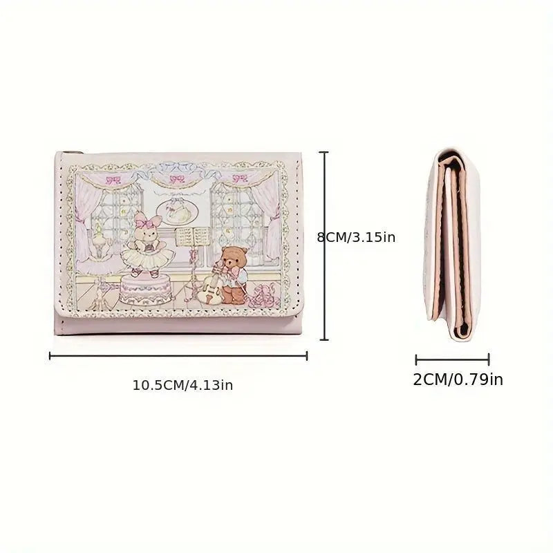 Girl's Dream Spring Picnic Wallet – Cute Rabbit & Bear Design, Anti-Degaussing Multi-Card Coin Purse