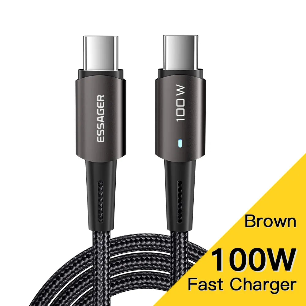 Fast Charge Everything. — Essager PD 100W/60W USB-C to USB-C Fast Charging Cable | 0.25m, 1m, 2m & 3m, Xiaomi, Samsung, Huawei, MacBook, iPad, Black, Blue & Brown