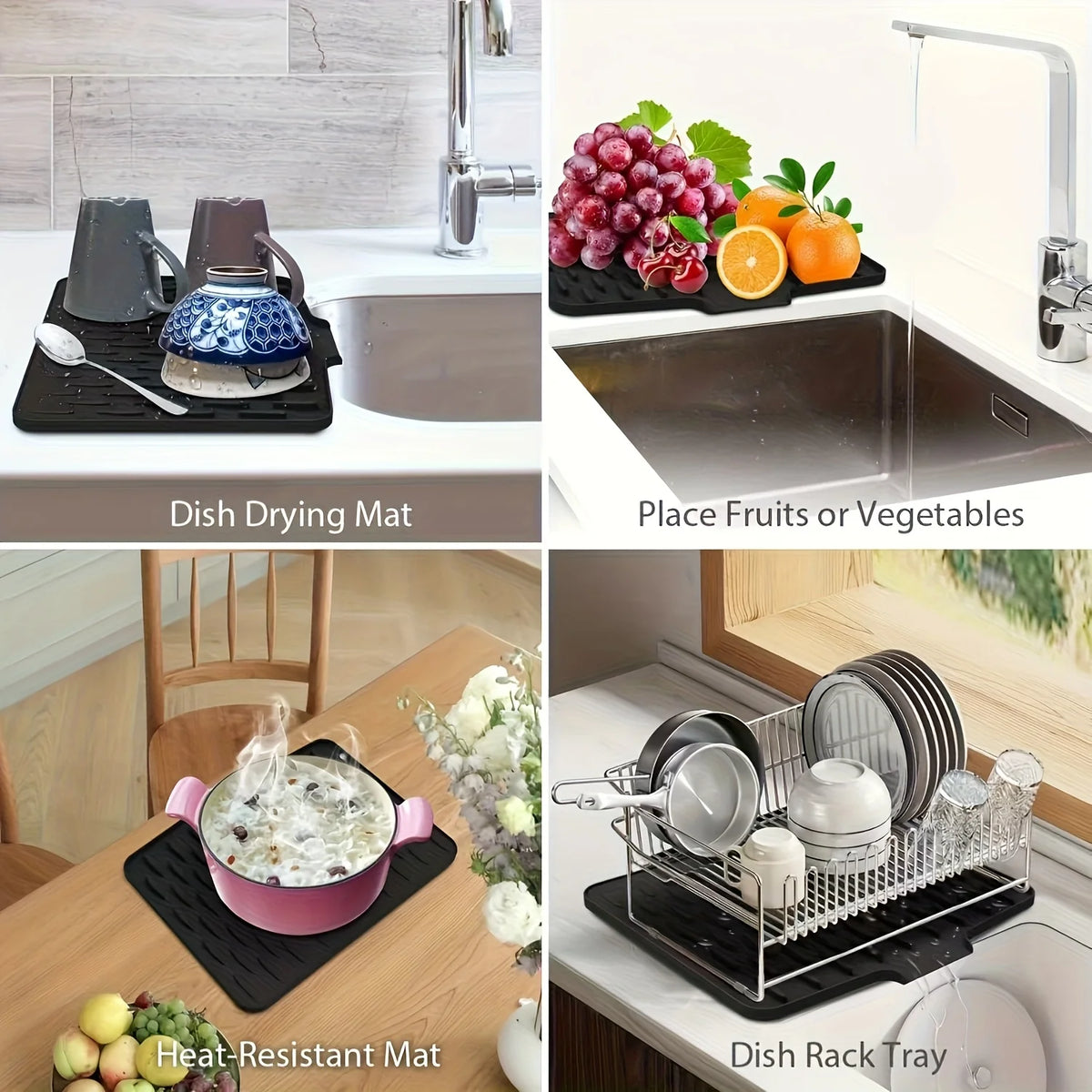 Silicone Drain Mat with Built-In Drainage – Large Rectangular Kitchen Countertop & Sink Mat