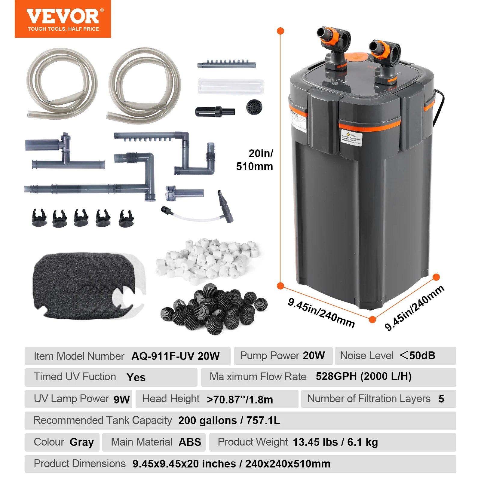 Aquarium Canister Filter 264GPH — 3-Stage Ultra-Quiet with UV Protection for Fish Tanks