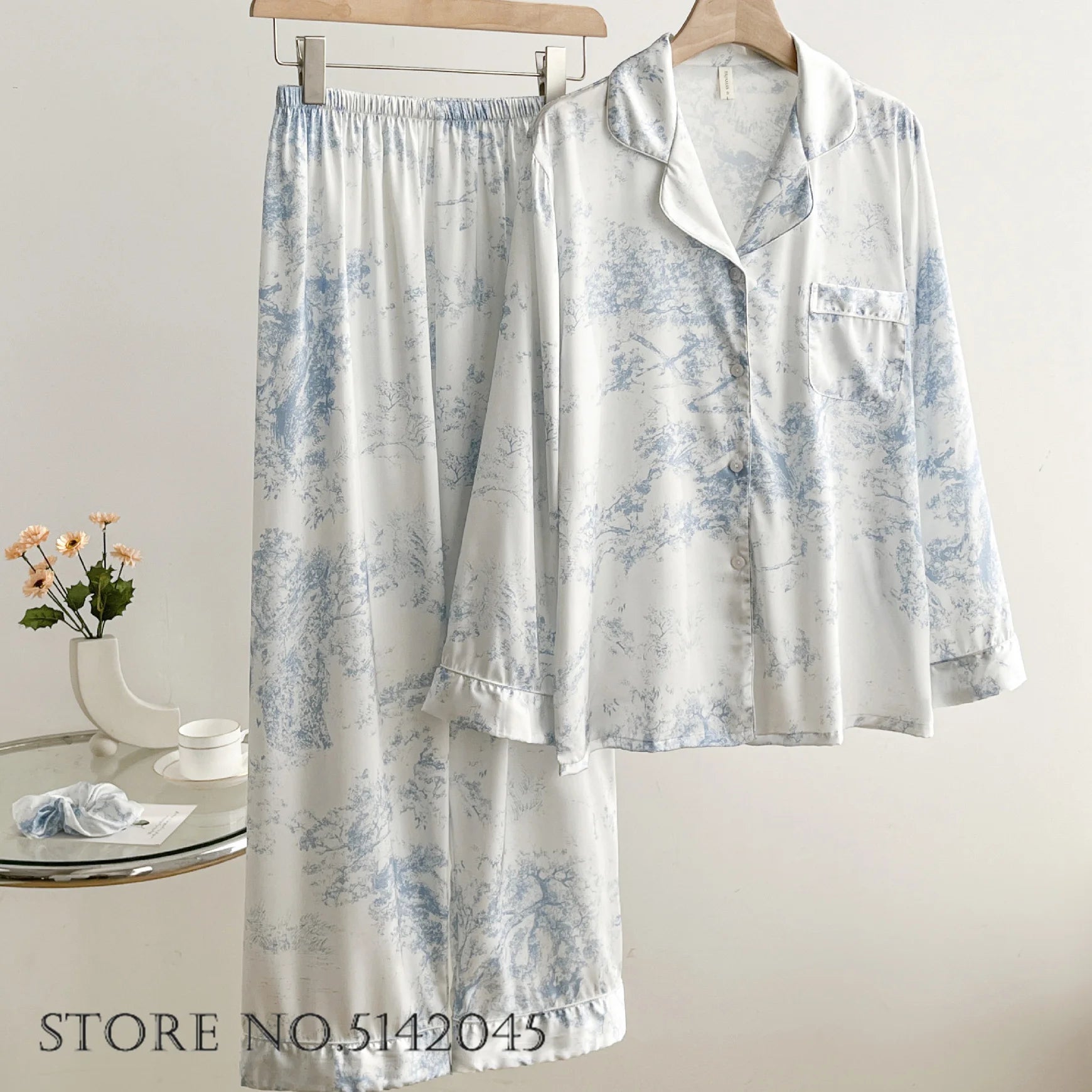 Women's Floral Print Satin 2-Piece Pajama Set | Loose Lounge Wear Homewear Suit