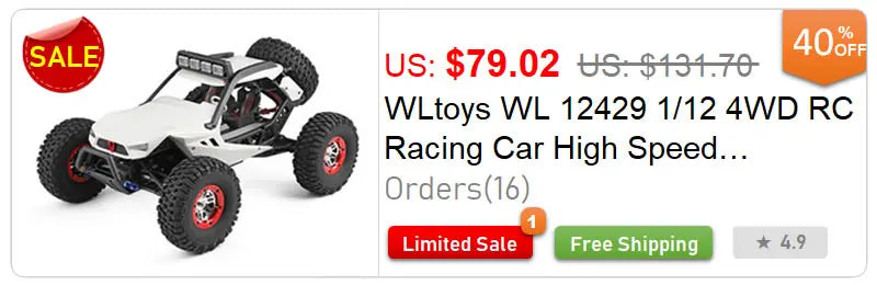 WLtoys 12428 1:12 Scale 4WD RC Racing Car – 50KM/H Alloy Off-Road Climbing Truck with LED Lights