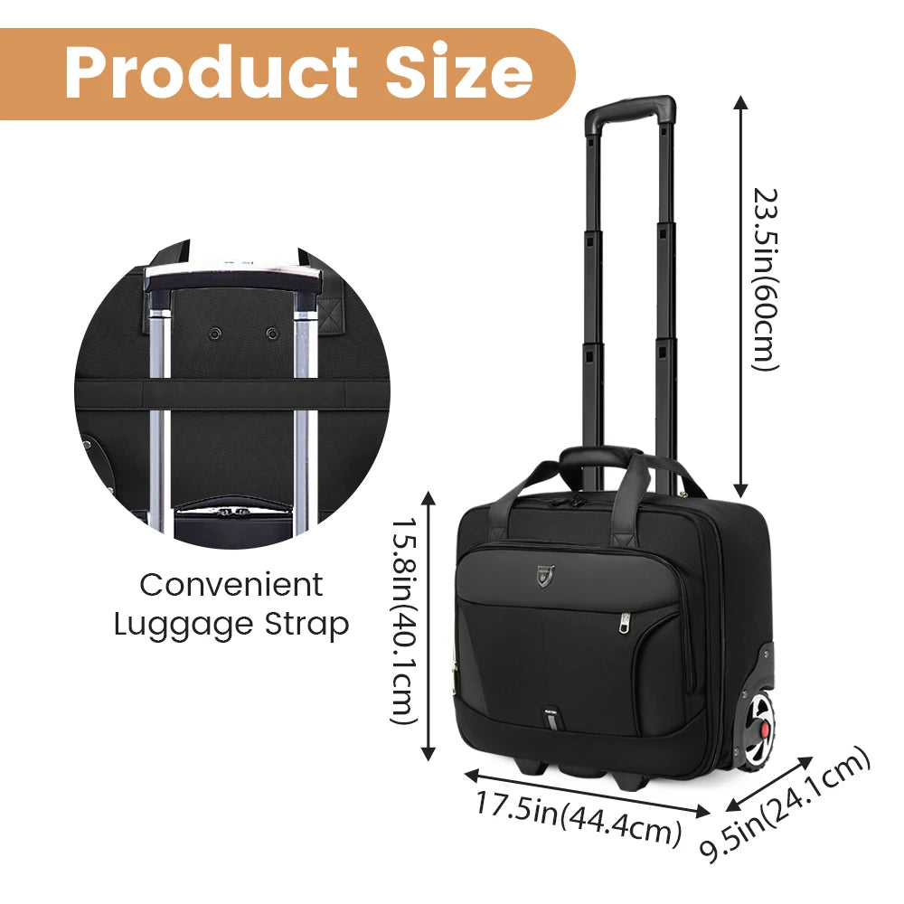 18" Waterproof Rolling Briefcase — Wheeled Laptop Business Bag