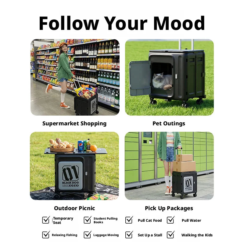 60L Foldable Storage Cart Wagon — 3-Speed Telescopic Handle & 360° Silent Wheels