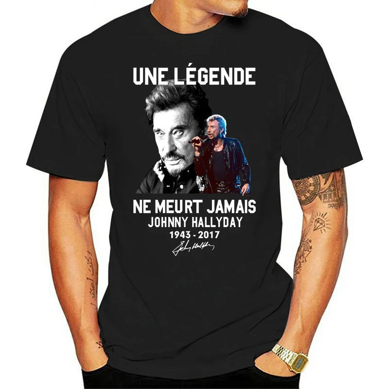 Johnny Hallyday Graphic T-Shirt — Une Légende Ne Meurt Jamais Fan Tee