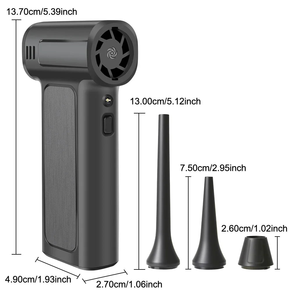 Turbo Jet Fan Blower & Air Duster — 130,000 RPM Brushless Motor, 4-Gear, 75W, Type-C Charging, 5 Nozzles