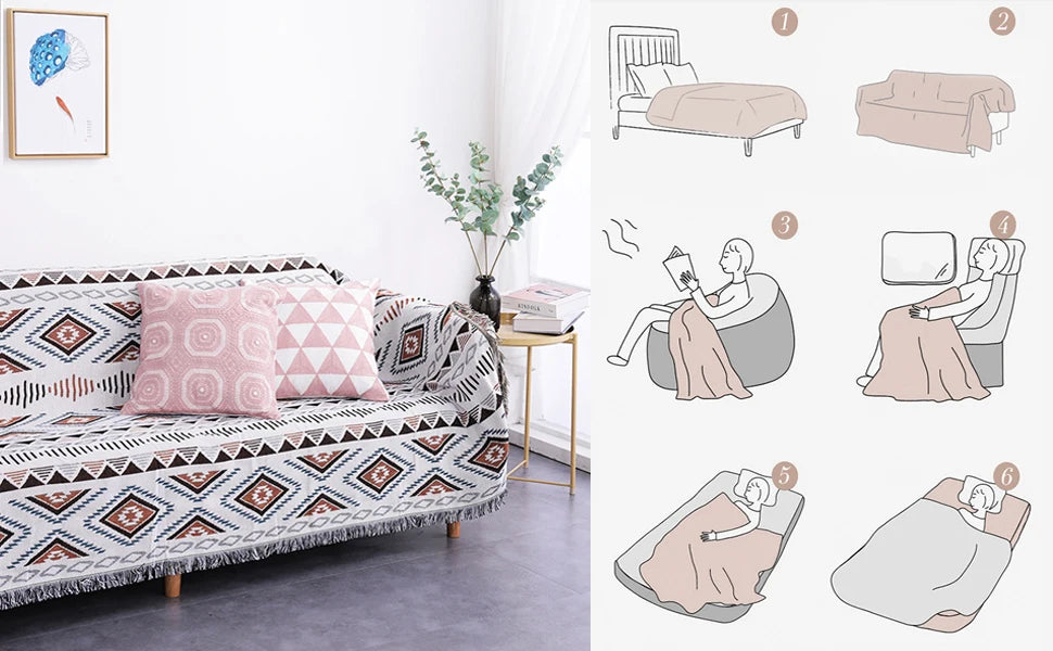 Boho Plaid Tassel Throw Blanket – Decorative Sofa & Bed Cover, Outdoor Camping & Picnic