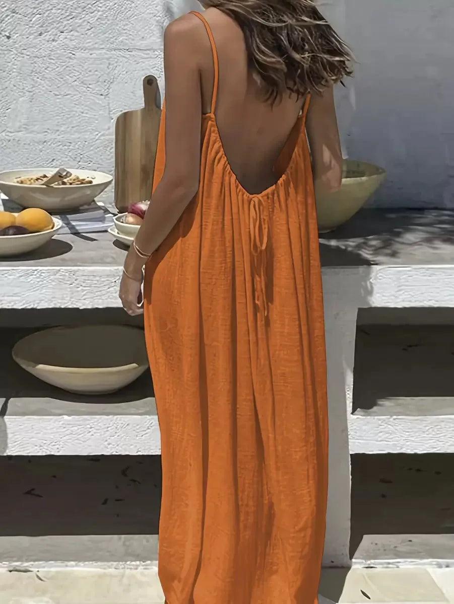 Women's Loose Spaghetti Strap Casual Homewear Dress – Solid Color Vacation Summer Dress 2026