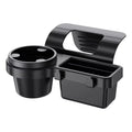 Black car cup holder with storage compartment on a white background