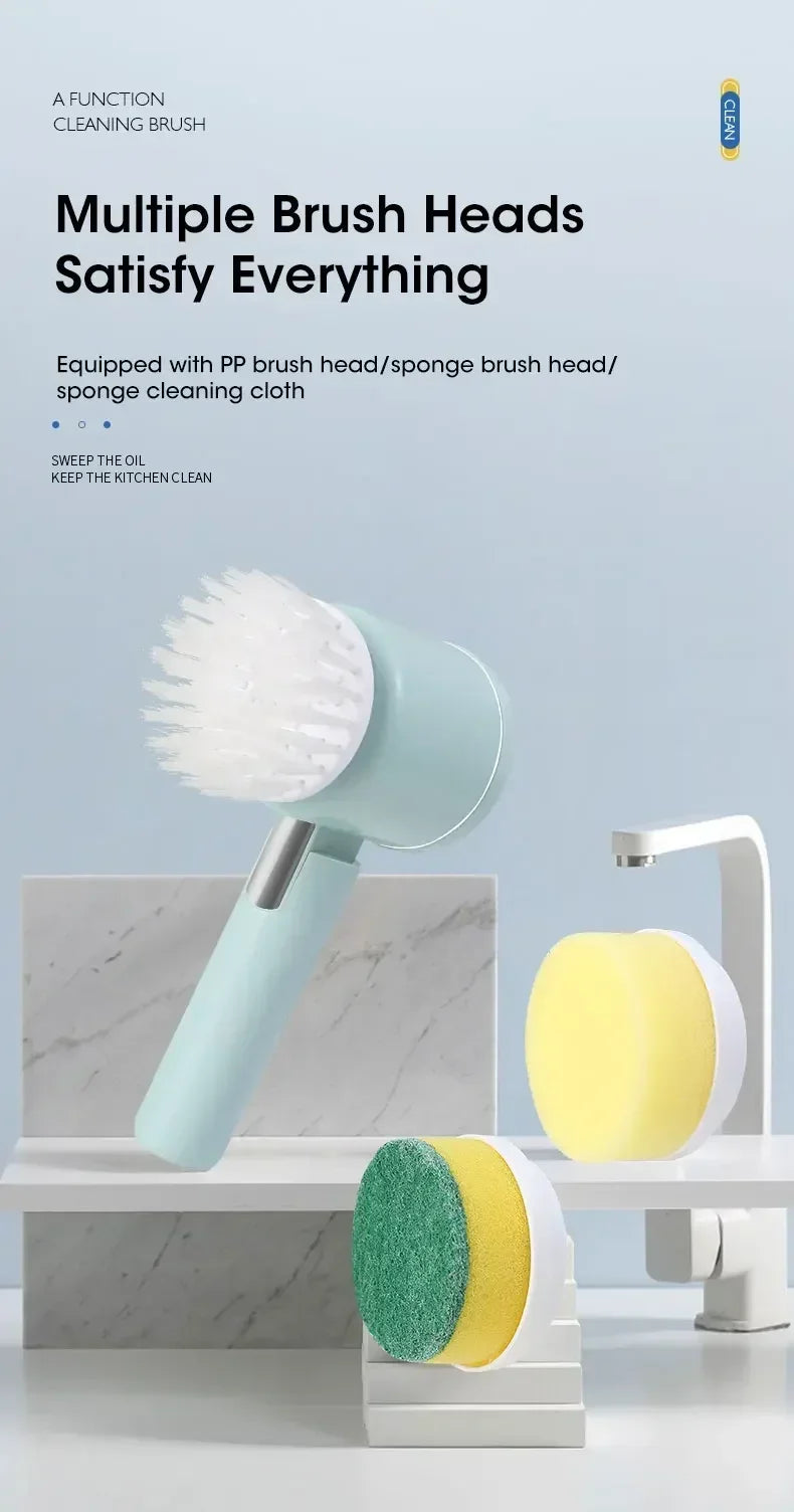 Cordless Spin Scrubber 5-in-1 – USB Rechargeable Electric Cleaning Brush for Bathroom, Kitchen & Tile