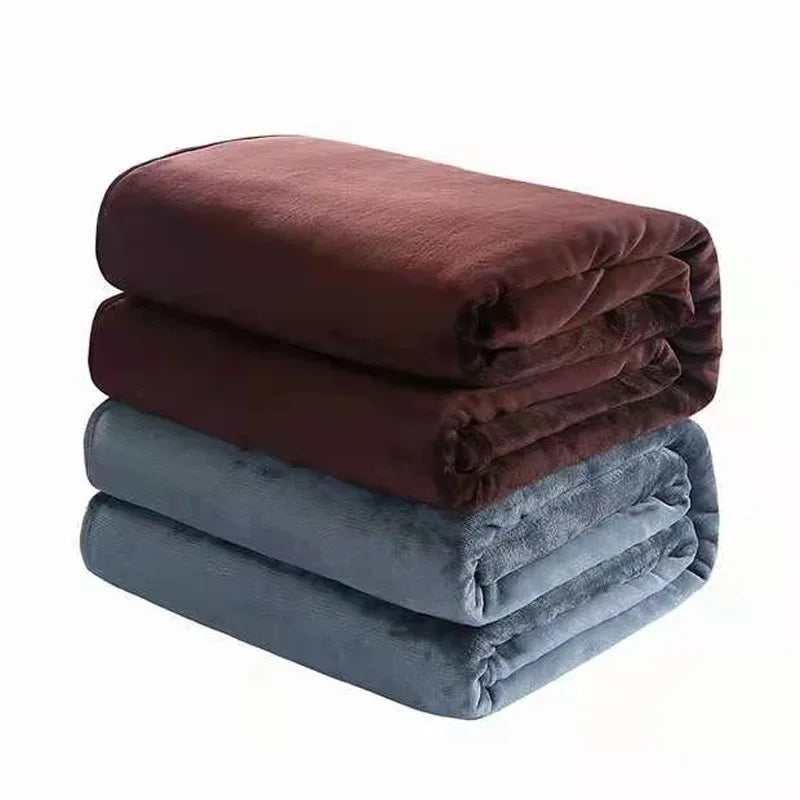 Coral Fleece Flannel Blanket – Solid Blue & Pink Soft Warm Bedspread & Sofa Cover