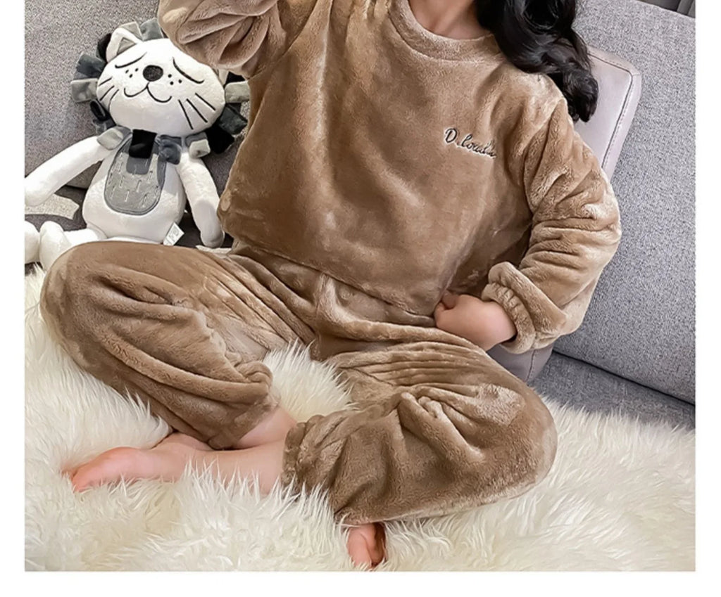 Kids' Coral Fleece Warm Pajama Set | Toddler Fall Winter Sweatshirt & Pants Flannel Sleepwear