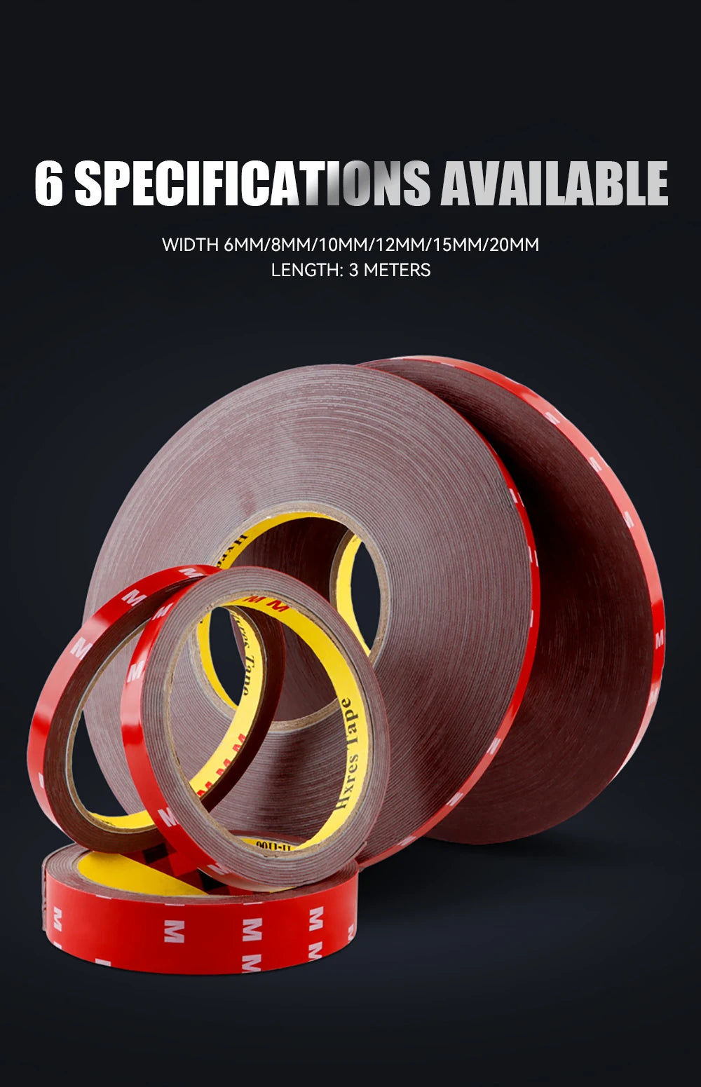 Stick It. Leave It. Forever. — iLMH Extra Strong Acrylic Foam Double Sided Tape | 3m, Waterproof, High Viscosity, 7 Widths, 1–4 Roll Pack