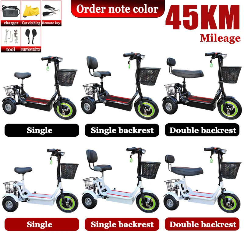 3-Wheel Electric Mobility Scooter for Adults, Folding Tricycle with Basket
