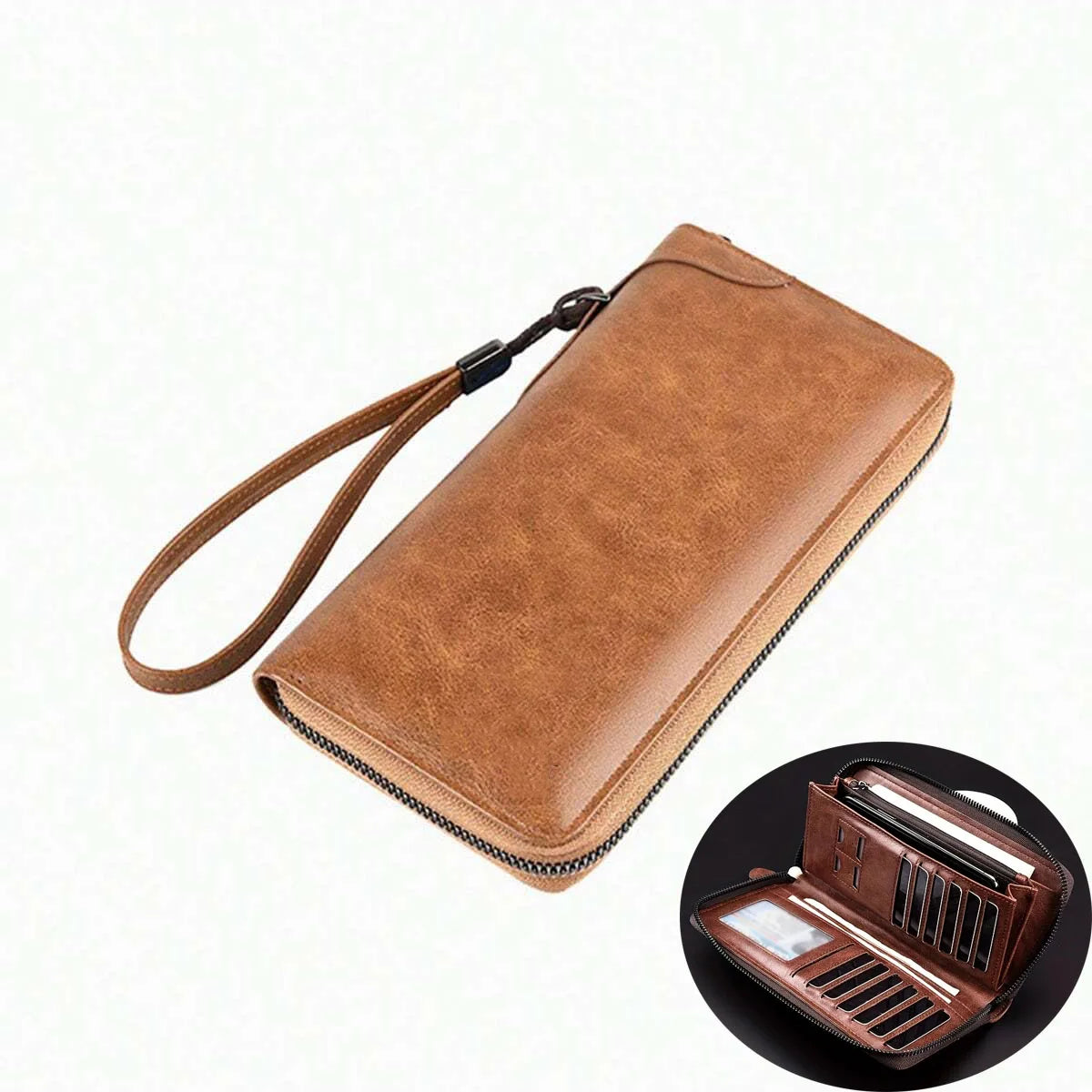 RFID Blocking Long Zipper Wallet – PU Leather Business Clutch Card Holder for Men