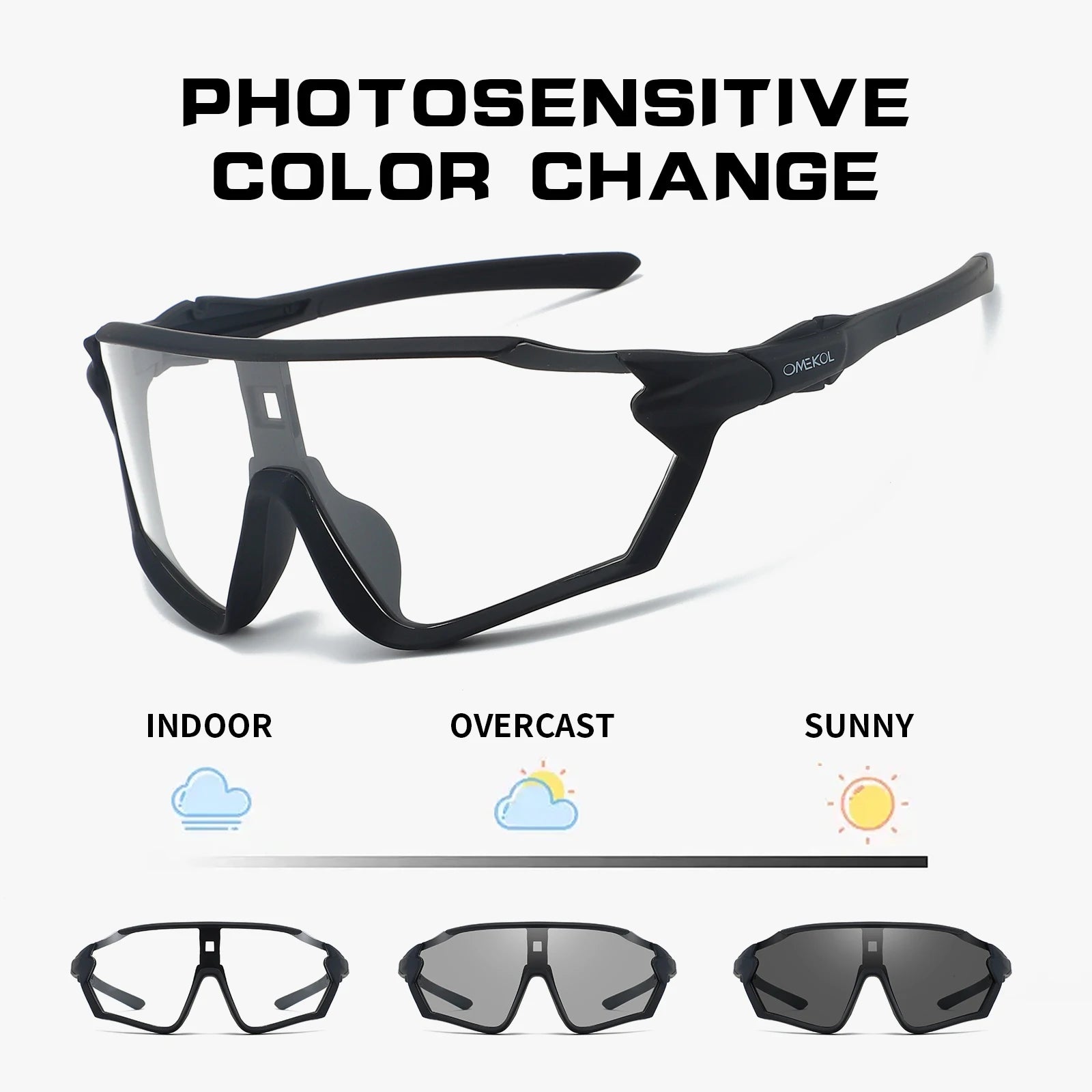 OMEKOL Photochromic Cycling Sunglasses | Men Women Outdoor MTB Mountain Bike Baseball Eyewear