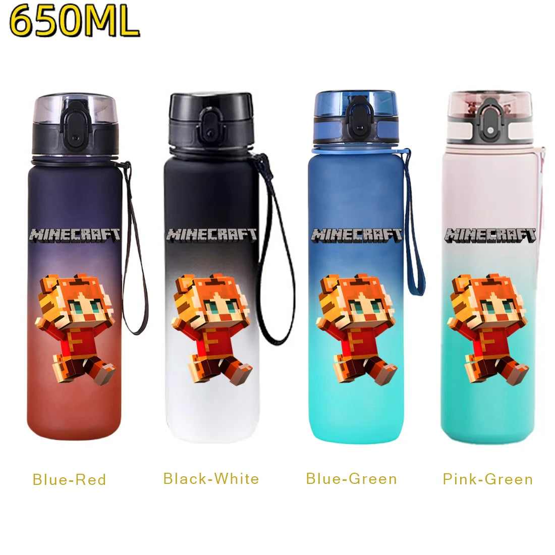 650ml Gradient Color PC Sports Water Bottle with Handle – Leakproof Shaker Bottle for Fitness, Travel & Office