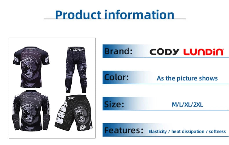 Men's MMA Rashguard BJJ 4-Piece Set – Gorilla Print Grappling Tracksuit