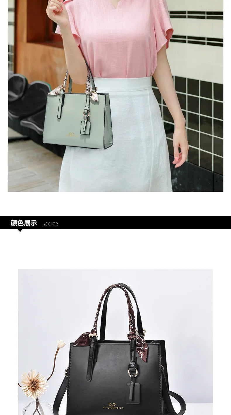 Elegant PU Square Tote Bag – Silk Scarf Crossbody Shoulder Handbag for Women