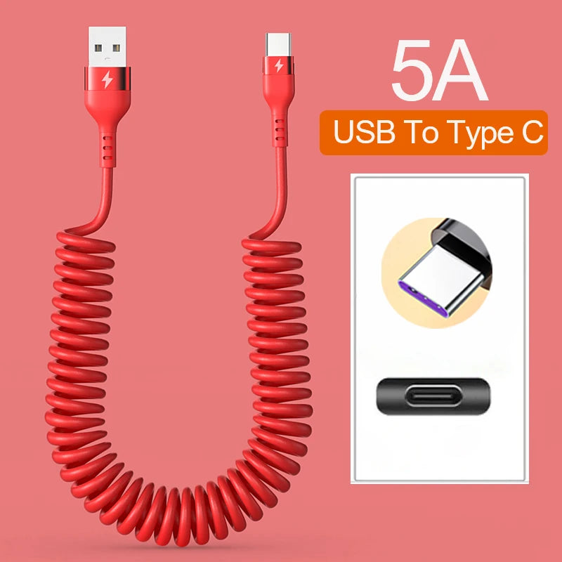 Retractable Fast Charging Spring Cable — USB-C & Lightning