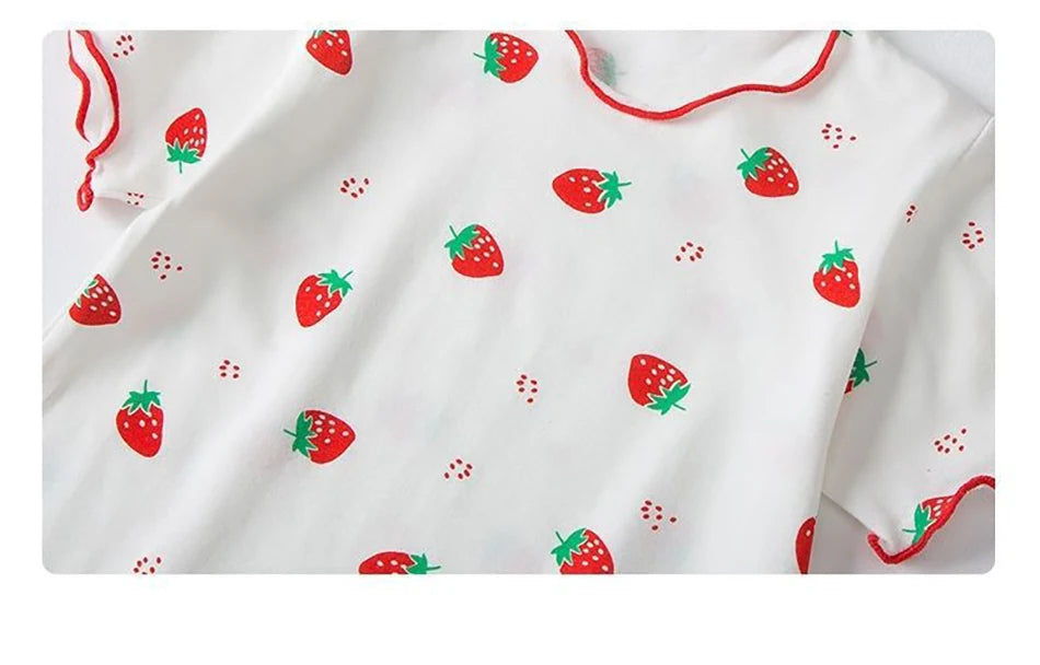 Baby Girl Strawberry Pajamas Set | Short Sleeve 2-Piece Toddler Summer Sleepwear