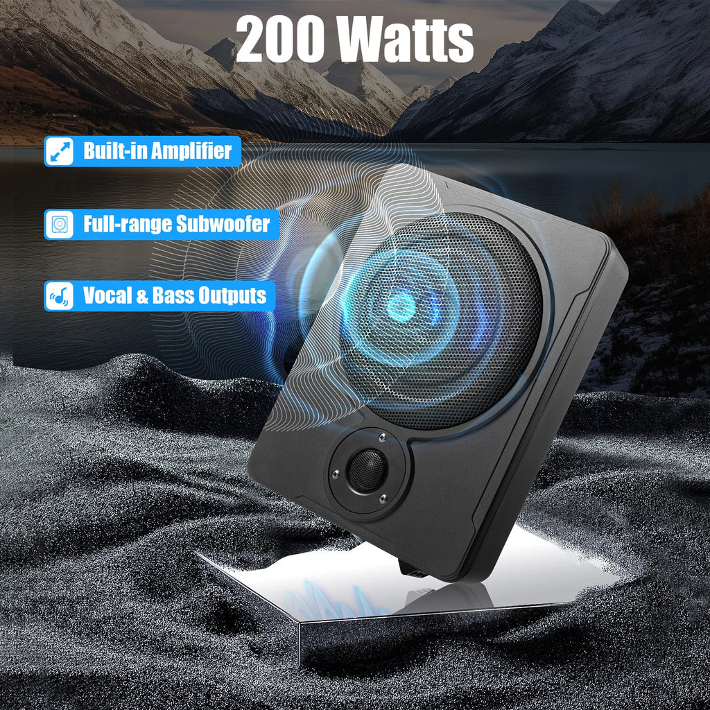 Portable speaker with 200 Watts power output on a mountainous background