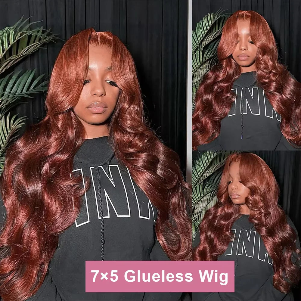 Reddish Brown Body Wave Glueless Wig | 250% Density 7x5 13x4 13x6 HD Lace Pre-Cut Wear & Go Human Hair