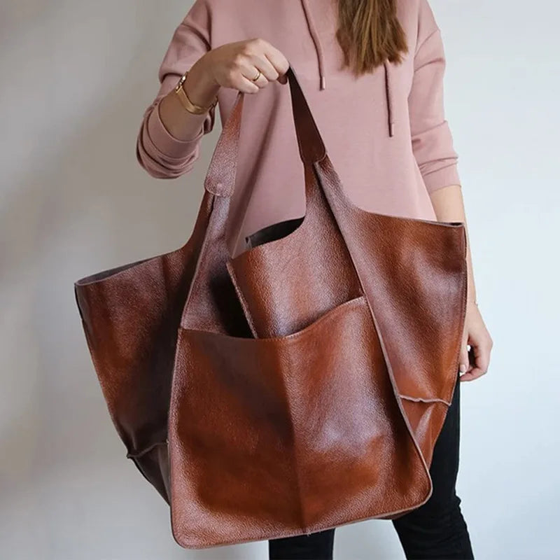 Retro Minimalist Embroidered Large Tote Shoulder Bag – Oversized Shopping Class Bag for Women