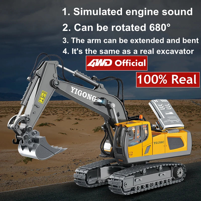 1:20 Scale 4WD RC Excavator Dump Truck Bulldozer – Alloy Construction Vehicle with Lights & Sound
