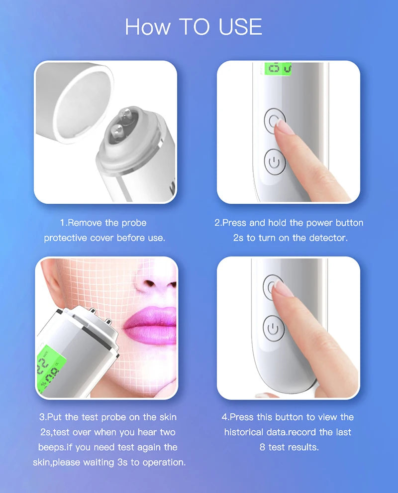 LCD Skin Moisture & Oil Analyzer Pen – Fluorescent Agent Detector, Elasticity & Skin Age Tester